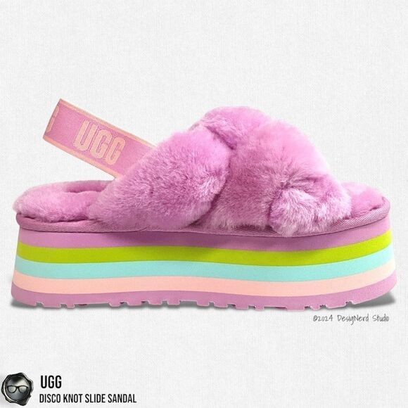 UGG DISCO KNOT PLATFORM SLIDE SANDAL IN WILDFLOWER FUCHSIA SIZE 7 WOMEN’S SHOE - Picture 2 of 15